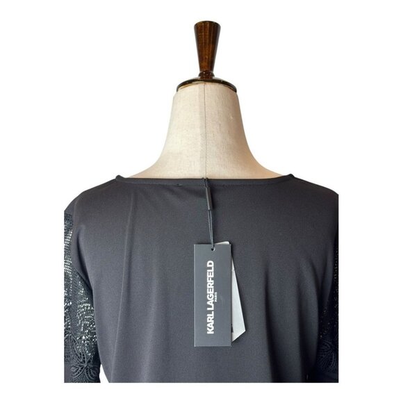 Karl Lagerfeld Shirt Women Small Black Lace‎ Panel Blouse Whimsigoth Gothic NWT - Picture 6 of 11